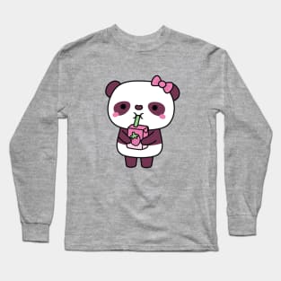 Cute Panda Drinking Strawberry Milk Long Sleeve T-Shirt